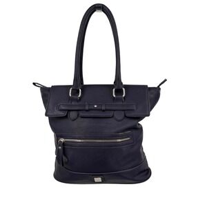 V Couture by Kooba Womens Tote Bag Navy Blue Vegan Leather Handbag Zipper Pocket